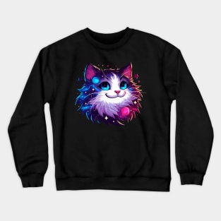 Kawaii Cosmic Cat in Stars Crewneck Sweatshirt